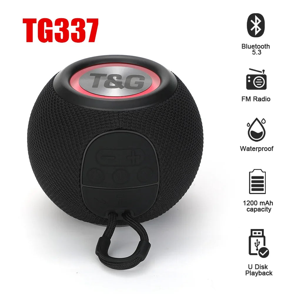 TG337 Bluetooth Speaker Portable TWS Wireless Mini Bass Boombox LED Loudspeaker IPX7 Outdoor Music Player Support BT AUX FM TF