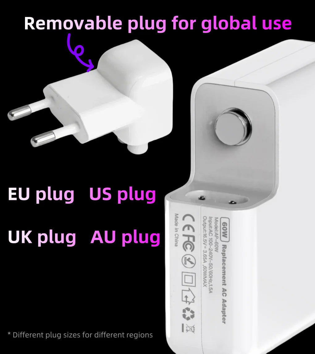 85W Magsafe 2 T Magnetic Charging Power Adapter for MacBook Air / Pro Series：A1398，A1424 ，Safe & Fast Charger Power Adapter