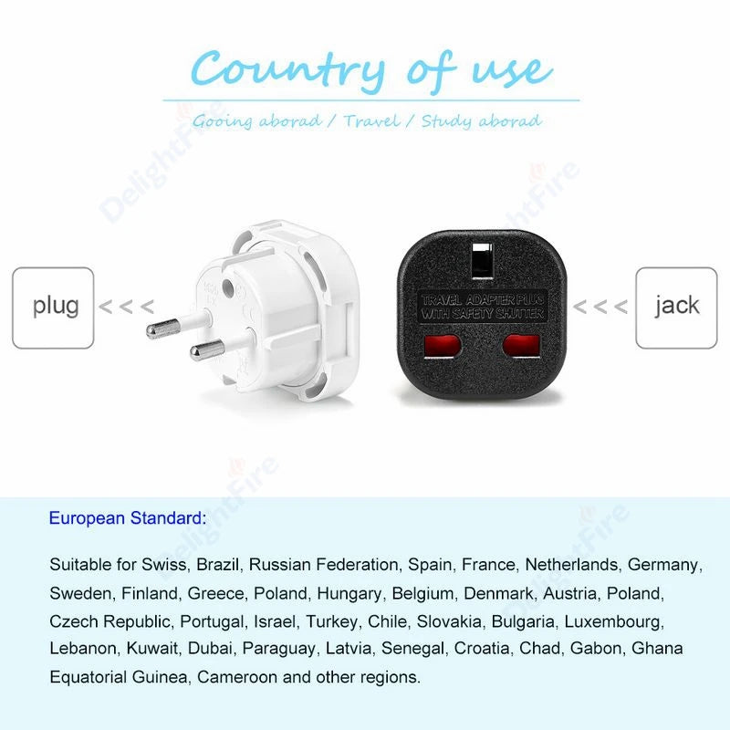 EU Power Plug Adapter UK To EU Travel Adapter Type C 4.0mm European Universal Socket Adaptor AC Outlet Electrical Plug Converter