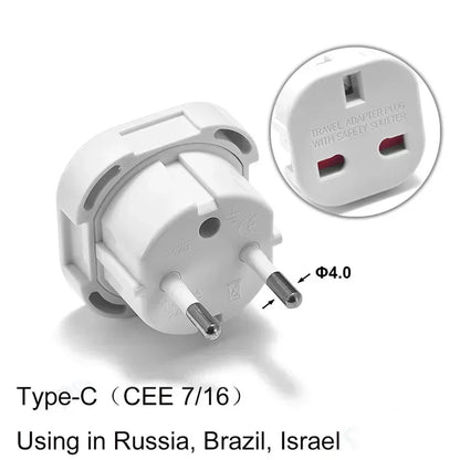 EU Power Plug Adapter UK To EU Travel Adapter Type C 4.0mm European Universal Socket Adaptor AC Outlet Electrical Plug Converter