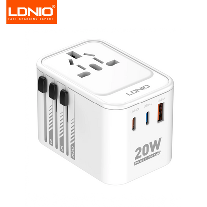 LDNIO 45W 65W GaN Universal Travel Adapter International Plug Adaptor with 3 USB Charging Ports Worldwide Power Outlet  US UK EU