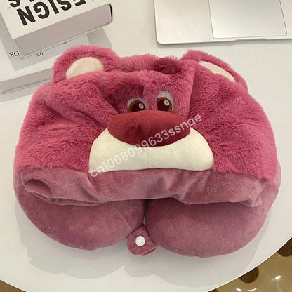 Lovely Lotso Travel Blackout Neck Pillow Strawberry Bear Kawaii Japanese Style Hooded U-shaped Neck Pillow Lolita Girl Gifts