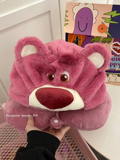 Lovely Lotso Travel Blackout Neck Pillow Strawberry Bear Kawaii Japanese Style Hooded U-shaped Neck Pillow Lolita Girl Gifts