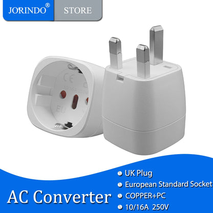 JORINDO UK to EU AC power converter adapter,European To British Singapore Malaysia Travel Adapter EU Plug To UK connector