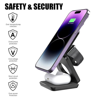 3 in 1 Wireless Charger Stand Magnetic Foldable Wireless Charging Station for iPhone 15 14 13 12 Pro Max Apple Watch 8 9 Charger