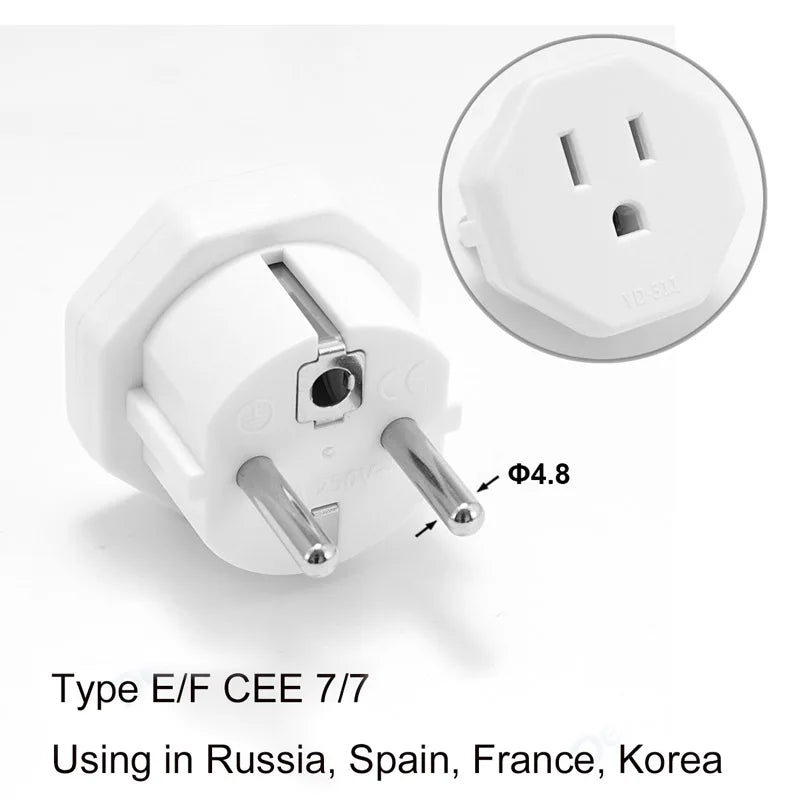 EU Power Plug Adapter UK To EU Travel Adapter Type C 4.0mm European Universal Socket Adaptor AC Outlet Electrical Plug Converter