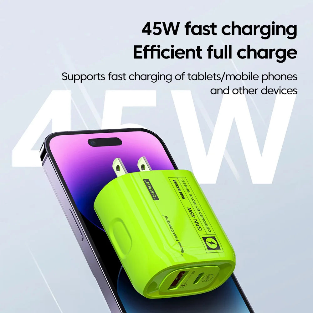 45W USB Type C Charger GAN Fast Charging PD QC3.0 Travel Charger EU/US/UK Plug Adapter for iPhone 15 Samsung Huawei Xiaomi