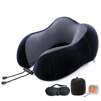 Memory Foam U-shaped Pillow Travel Neck Support Portable Black Soft Sleeping Pillow