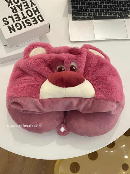 Lovely Lotso Travel Blackout Neck Pillow Strawberry Bear Kawaii Japanese Style Hooded U-shaped Neck Pillow Lolita Girl Gifts