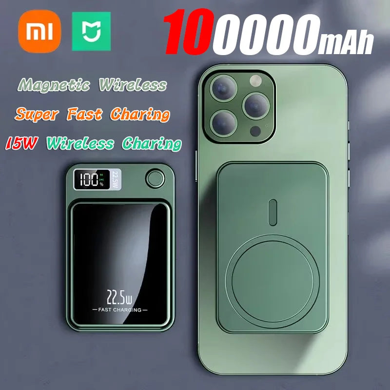 Xiaomi 100000mAh Magnetic Power Bank Wireless Fast Charger For Magsafe Portable Auxiliary Battery Pack For iphone Huawei Samsung