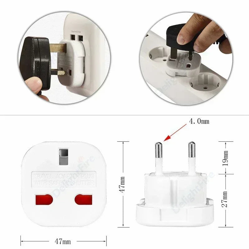 EU Power Plug Adapter UK To EU Travel Adapter Type C 4.0mm European Universal Socket Adaptor AC Outlet Electrical Plug Converter