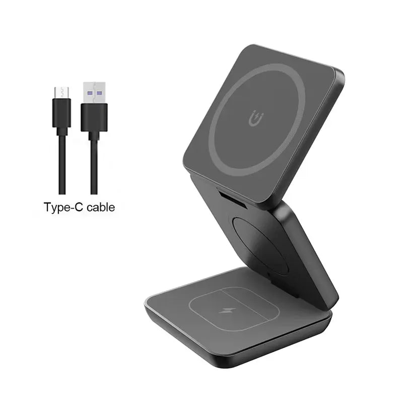 3 in 1 Wireless Charger Stand Magnetic Foldable Wireless Charging Station for iPhone 15 14 13 12 Pro Max Apple Watch 8 9 Charger