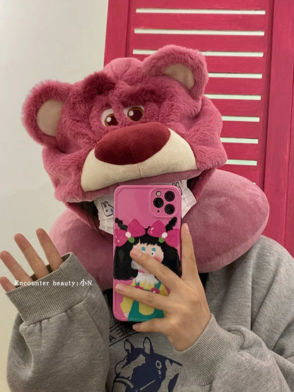 Lovely Lotso Travel Blackout Neck Pillow Strawberry Bear Kawaii Japanese Style Hooded U-shaped Neck Pillow Lolita Girl Gifts