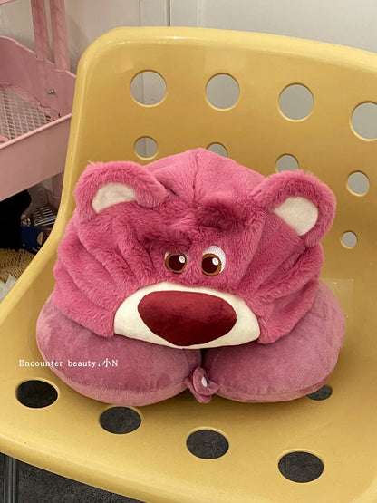 Lovely Lotso Travel Blackout Neck Pillow Strawberry Bear Kawaii Japanese Style Hooded U-shaped Neck Pillow Lolita Girl Gifts