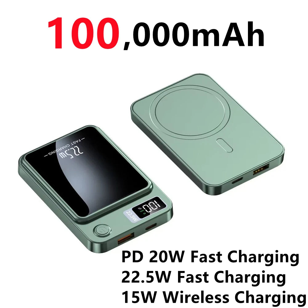 Magnetic Power Bank For iPhone 100000mAh Wireless Fast Charger For Magsafe Portable Auxiliary Battery Pack For XIAOMI Samsung