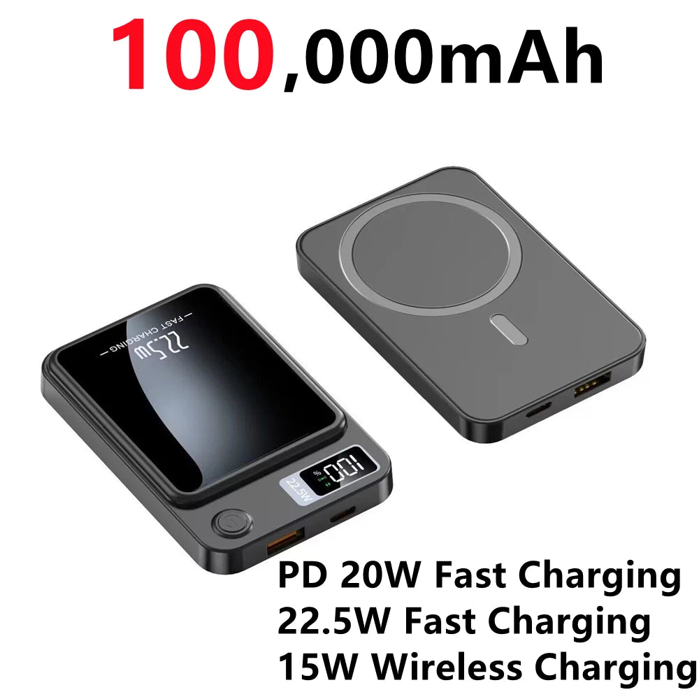 Magnetic Power Bank For iPhone 100000mAh Wireless Fast Charger For Magsafe Portable Auxiliary Battery Pack For XIAOMI Samsung