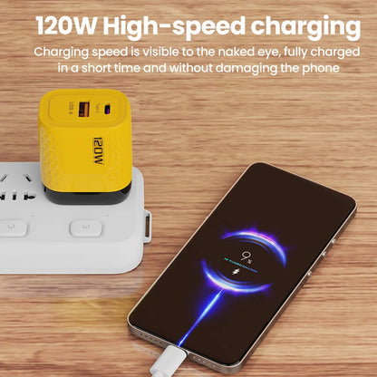 2 Ports 120W Fast Charging USB Type C Charger PD QC 3.0 USB C Charger EU/US/UK Plug Adapter For iphone Xiaomi Huawei Samsung