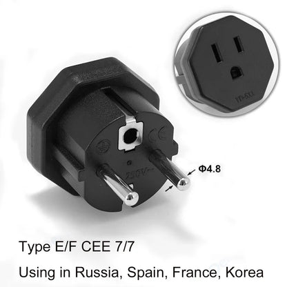 EU Power Plug Adapter UK To EU Travel Adapter Type C 4.0mm European Universal Socket Adaptor AC Outlet Electrical Plug Converter