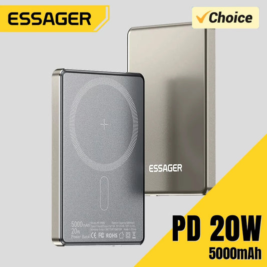 Essager Thin Wireless Power Bank Magnetic 20W 5000mAh Portable Fast Charging External Battery for Magsafe For iPhone 15 14 13 12