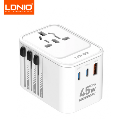 LDNIO 45W 65W GaN Universal Travel Adapter International Plug Adaptor with 3 USB Charging Ports Worldwide Power Outlet  US UK EU