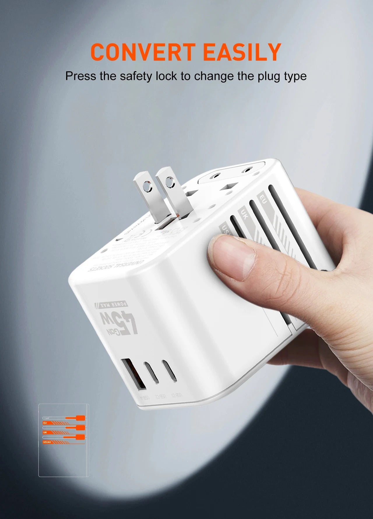 LDNIO 45W 65W GaN Universal Travel Adapter International Plug Adaptor with 3 USB Charging Ports Worldwide Power Outlet  US UK EU